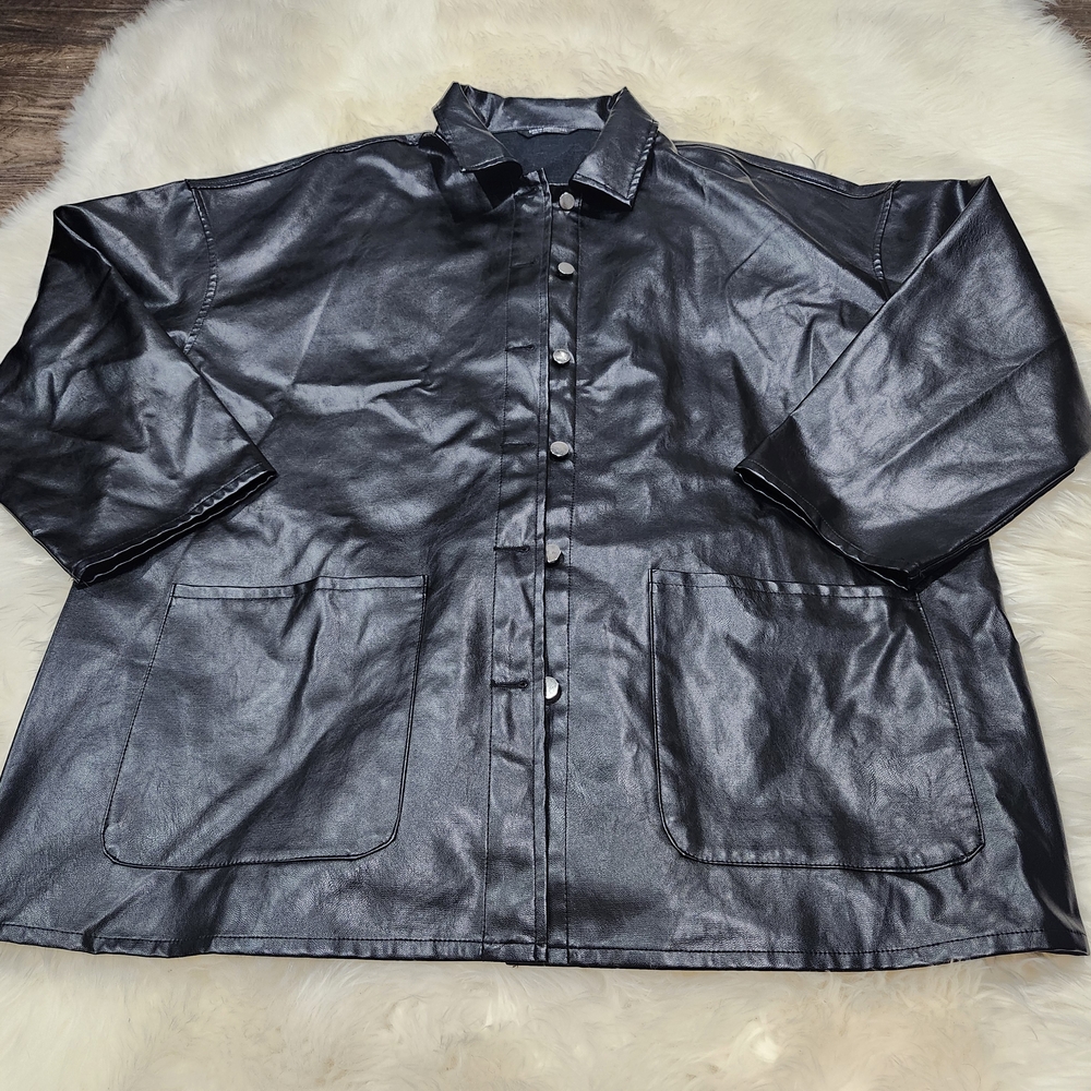 Shein Curve Black Faux Leather Jacket Size 1XL